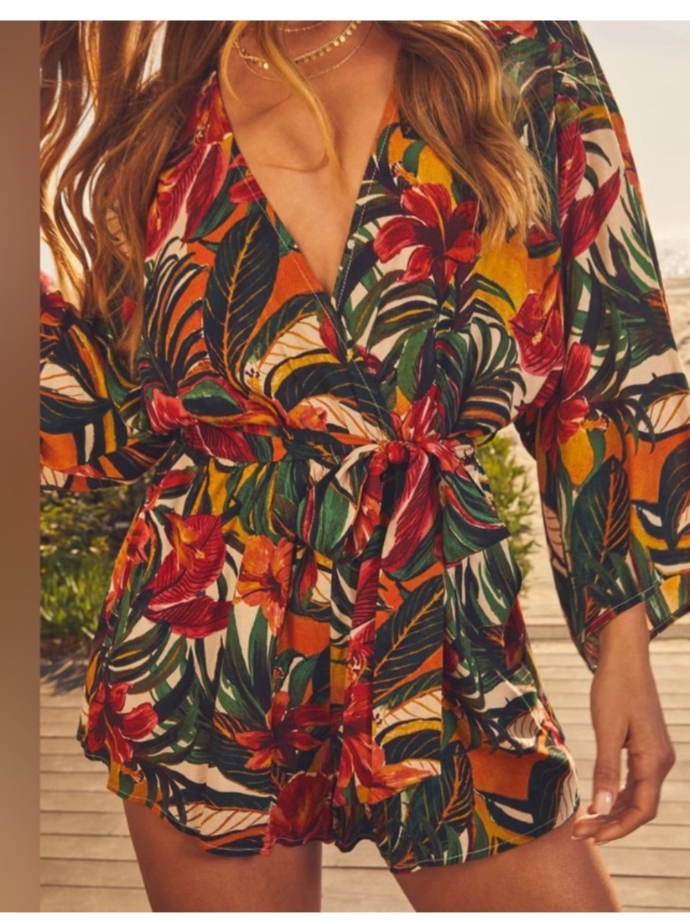 VICI COLLECTION Palm Canyon Tropical Floral print tie waist Romper XL